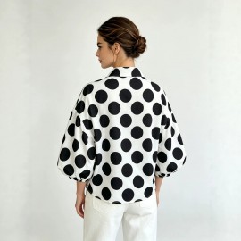 Eaby Refined Stylish Polka Dot Large Sleeves Shirt
