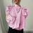 French Vertical Striped Bubble Stand up Collar Bowknot Large Ribbon Lace up Shirt