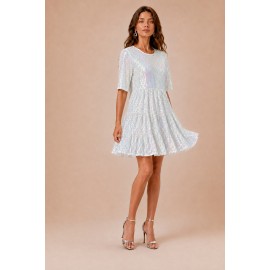 Sequined Short Sleeve A line Dress Cocktail Women Short Dress