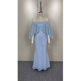 Spring Summer Women Sexy off the Shoulder Sequin Dress Ball Dress