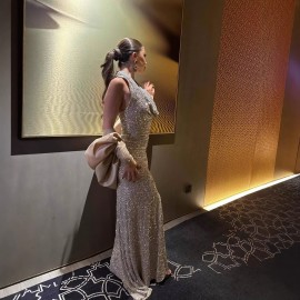 Spring Summer Women Sexy Shawl Sequin Dress Ball Dress Two Pieces