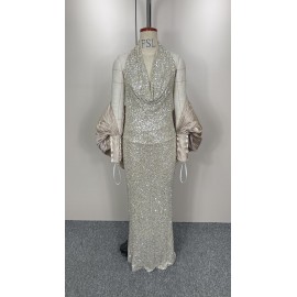 Spring Summer Women Sexy Shawl Sequin Dress Ball Dress Two Pieces