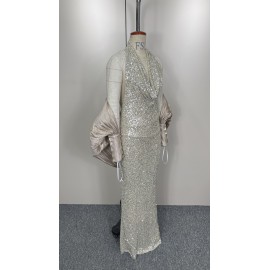 Spring Summer Women Sexy Shawl Sequin Dress Ball Dress Two Pieces