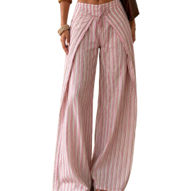 Women Clothing Autumn Winter Fashionable Casual Adjustable Waist Striped Trousers