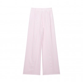 Women Clothing Autumn Winter Fashionable Casual Adjustable Waist Striped Trousers
