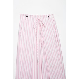 Women Clothing Autumn Winter Fashionable Casual Adjustable Waist Striped Trousers