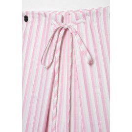 Women Clothing Autumn Winter Fashionable Casual Adjustable Waist Striped Trousers