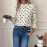 Vintage Loose Collared Polka Dot Long Sleeve Shirt Women
