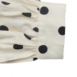 Vintage Loose Collared Polka Dot Long Sleeve Shirt Women