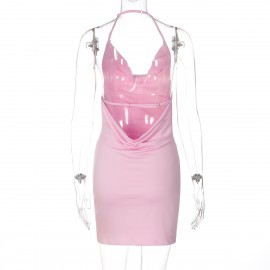 Women Clothing Summer Sexy Low Cut Swing Collar Halter Backless Skinny Sheath Dress