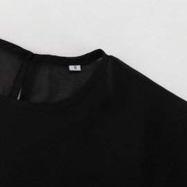 Women Clothing Street Sexy See through Sun Protection Shirt Summer round Neck Bell Sleeve Top