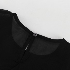 Women Clothing Street Sexy See through Sun Protection Shirt Summer round Neck Bell Sleeve Top