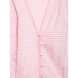 Sweet Girlish Age Reducing Plaid Puff Sleeve Shirt Waist Tight Ruffle Swing Top