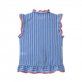 Women Clothing Graceful Fashionable Stand Collar Sleeveless Striped Layered Shirt