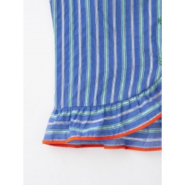 Women Clothing Graceful Fashionable Stand Collar Sleeveless Striped Layered Shirt