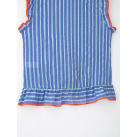Women Clothing Graceful Fashionable Stand Collar Sleeveless Striped Layered Shirt