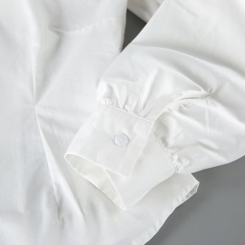 French Royal White Shirt Women Cotton Puff Sleeve Bow Lace up Waist High Grade Long Sleeve Top
