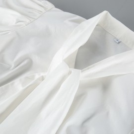 French Royal White Shirt Women Cotton Puff Sleeve Bow Lace up Waist High Grade Long Sleeve Top