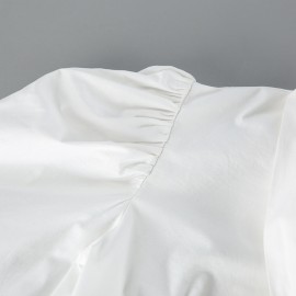 French Royal White Shirt Women Cotton Puff Sleeve Bow Lace up Waist High Grade Long Sleeve Top