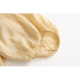 Light Oxygen Gentle 100 Ramie Stringy Selvedge Lace up Machine Embroidery Lantern Sleeve Shirt