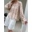 Fashionable Vacation Design Pattern V neck Loose Breathable Lantern Sleeve Shirt