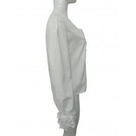 Early Autumn French White V neck Lace Shirt Women Summer High Grade Niche Shirt Long Sleeved Top
