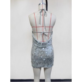 Bare Back Nightclub Sexy Sequined Lace up Sheath Dress Beach Dress Women
