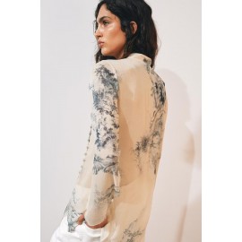 Women Elegant Printed Button Mid Length Shirt Top