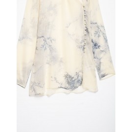 Women Elegant Printed Button Mid Length Shirt Top