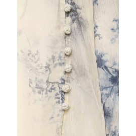 Women Elegant Printed Button Mid Length Shirt Top