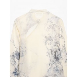 Women Elegant Printed Button Mid Length Shirt Top