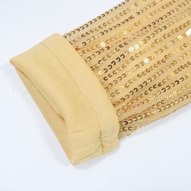 Women Clothes Dress Sequin round Neck Pleated Sequined Sheath Long Sleeve