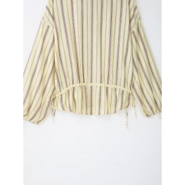 Women Clothing Autumn Vintage Stripe Collared Long Sleeve Coat
