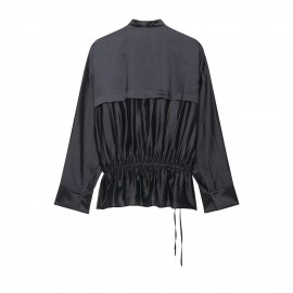 Autumn Women Clothing Fashionable All Match Long Sleeve round Neck Double Breasted Vertical Shirt Top