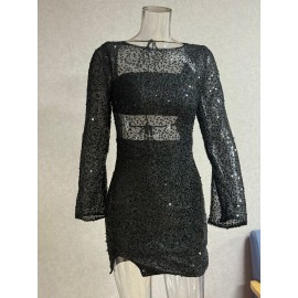 Dress Women Slim Fit Hip Dress Sexy Backless Long Sleeves Evening Dress
