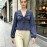 Autumn Wear French Minority Striped Shirt Women V neck Pleated Bow Puff Sleeve Date Elegant Top