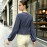 Autumn Wear French Minority Striped Shirt Women V neck Pleated Bow Puff Sleeve Date Elegant Top