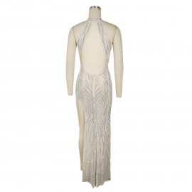 Women Elegant Halter Backless Split Drilling Dress