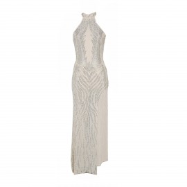 Women Elegant Halter Backless Split Drilling Dress
