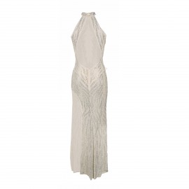 Women Elegant Halter Backless Split Drilling Dress
