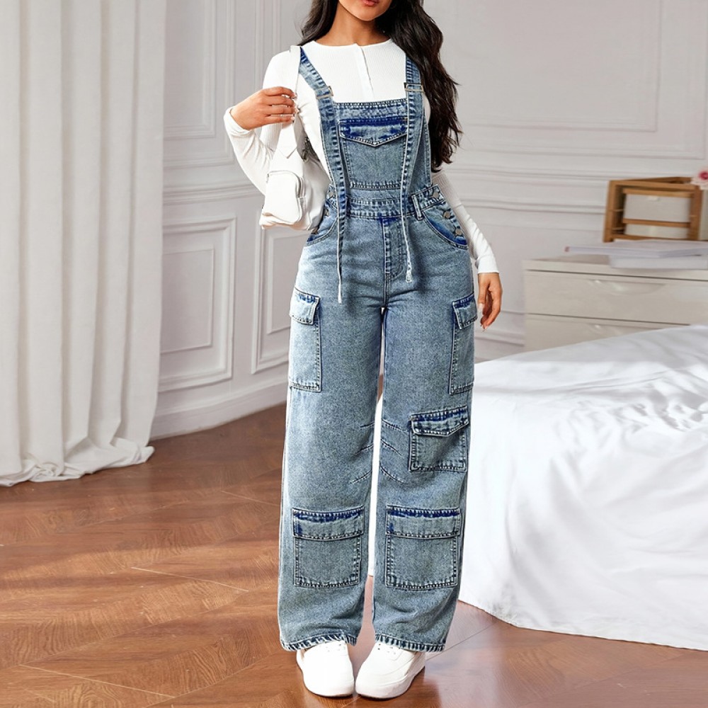 Women Clothing Denim Suspender One Piece Trousers