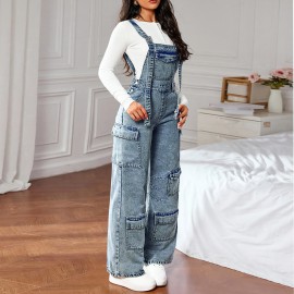 Women Clothing Denim Suspender One Piece Trousers