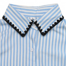Autumn Winter Casual Relaxed Sense Shacket Striped Contrast Color Binding Loose Shirt Women