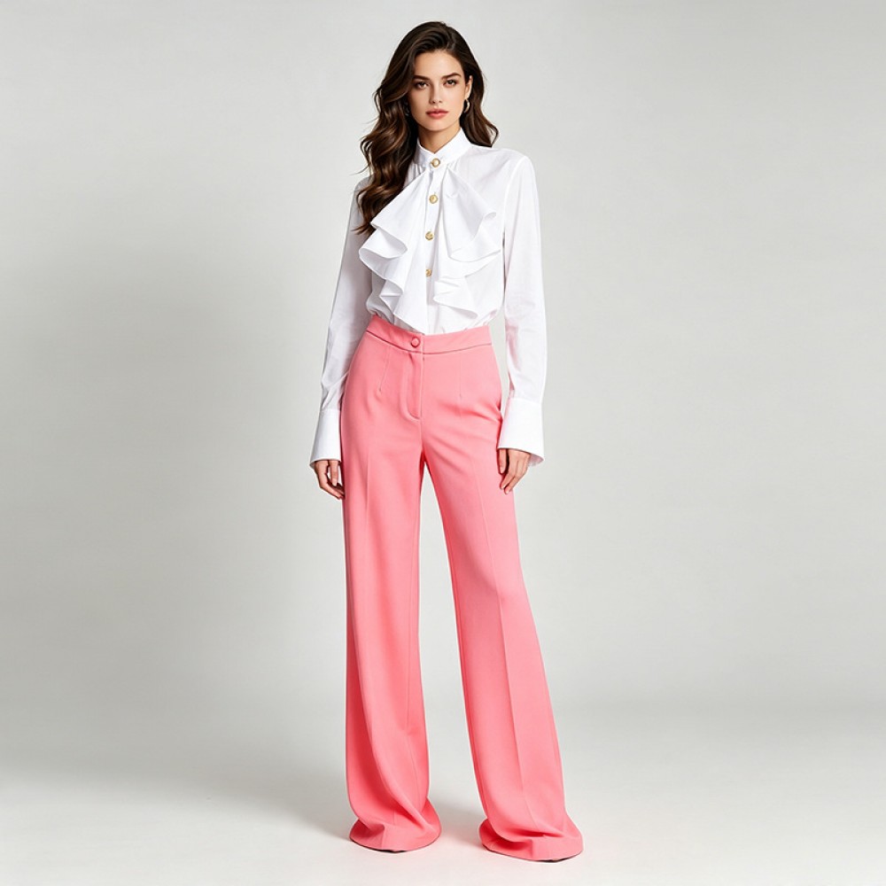 Autumn Watermelon Pink Work Pant Women Embellished Thin Looking Cool Wide Leg Pants