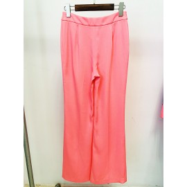 Autumn Watermelon Pink Work Pant Women Embellished Thin Looking Cool Wide Leg Pants