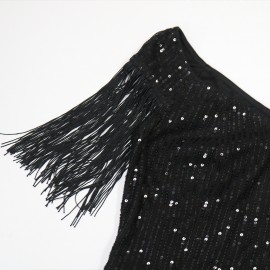 Fashionable Sexy off Shoulder Irregular Asymmetric Tassel Dress Sequin Small Dress