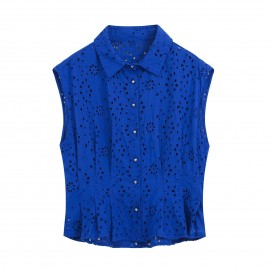 Women Hollow Out Cutout Embroidered Top