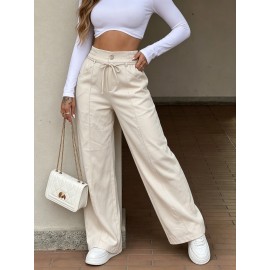 Casual Office Faux Waist Drawstring Suit Wide Leg Bottoms Women Clothing Autumn Winter