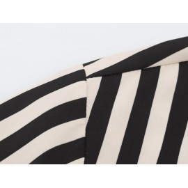 Women Clothing Early Autumn Long Sleeve Collared Patchwork Waistband Striped Shirt
