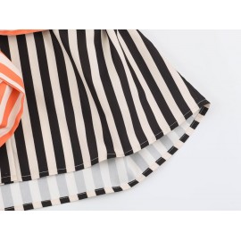 Women Clothing Early Autumn Long Sleeve Collared Patchwork Waistband Striped Shirt